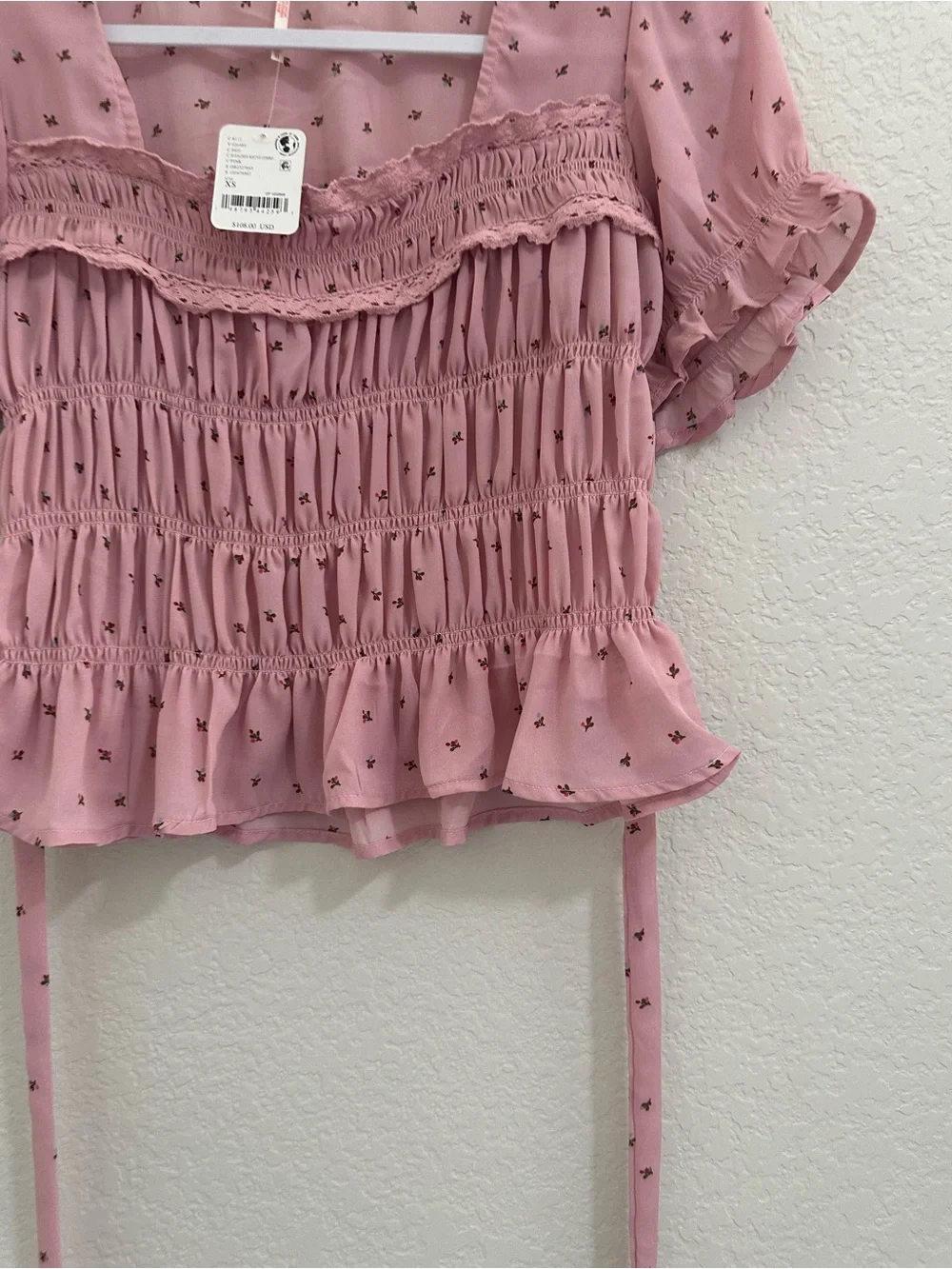 Free People Mauve Dot Smocked Crop Top